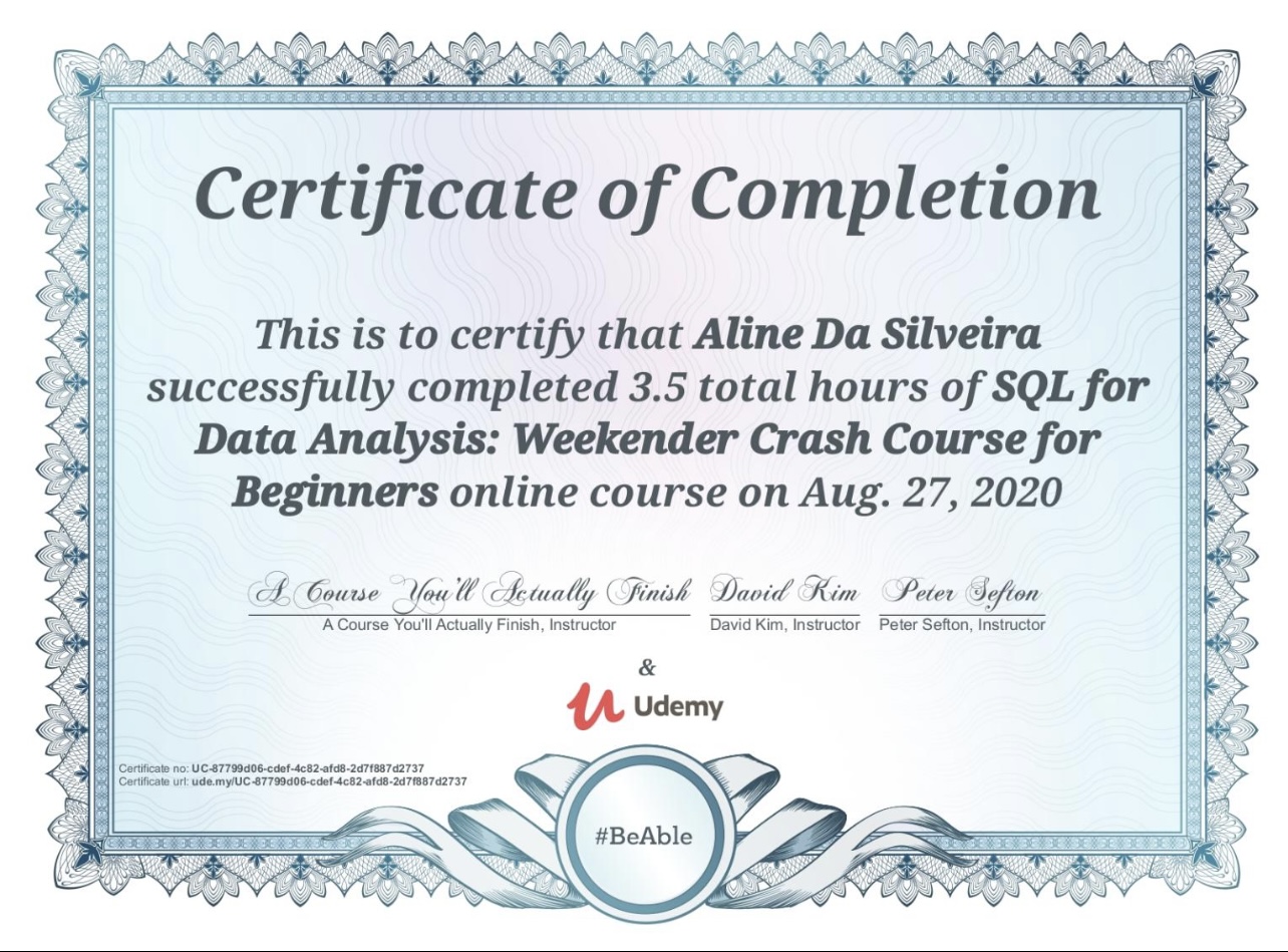 Certificado SQL for Data Analysis: Weekend Crash Course for Beginners