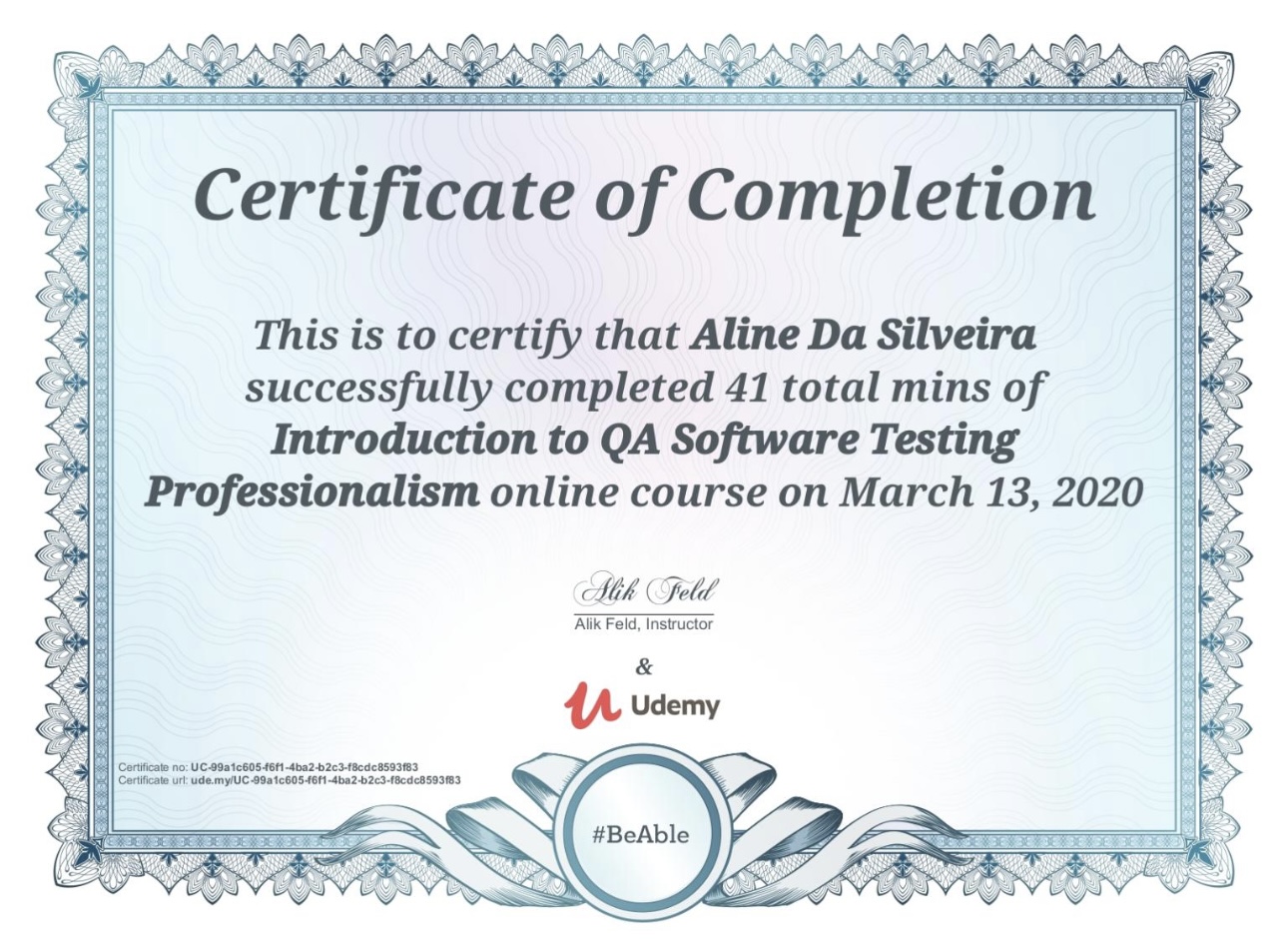 Certificado Introduction to QA Software Testing Professionalism