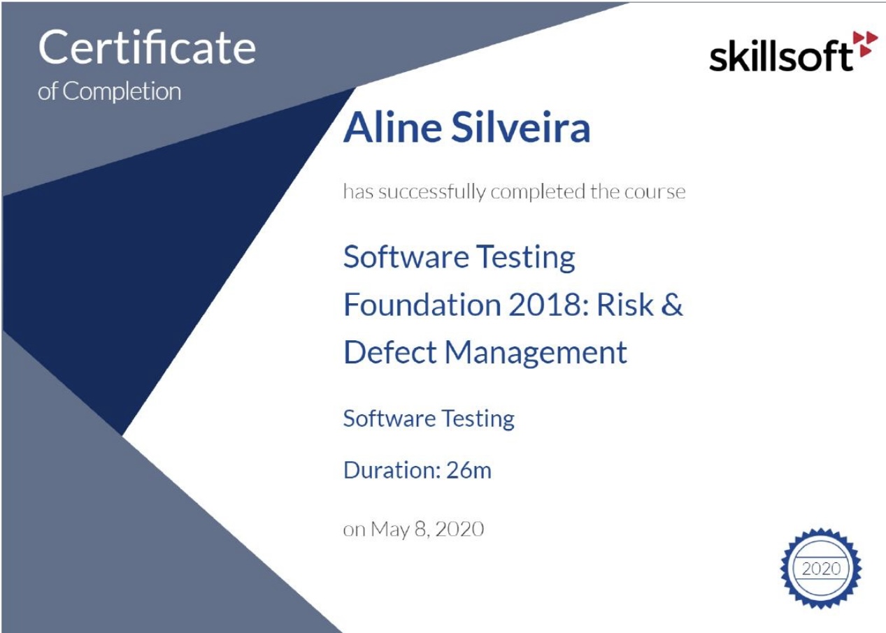 Certificado Software Testing Foundation 2018: Risk & Defect Management