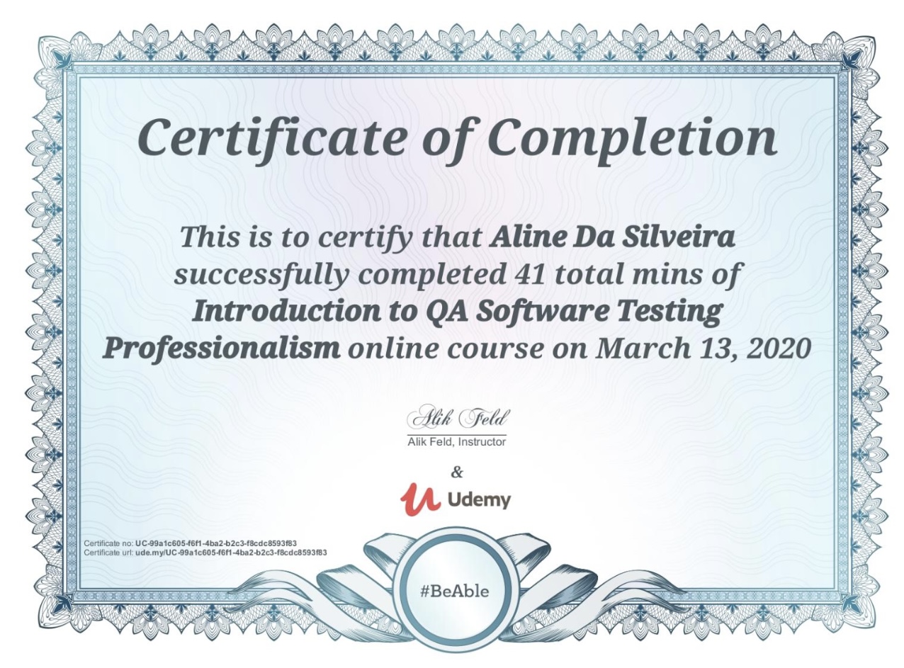 Certificado Introduction to QA Software Testing Professionalism